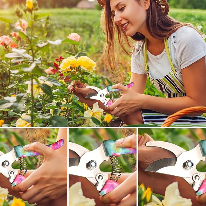 Garden Tools Set JUMPHIGH 10 Pieces Gardening Tools with Floral Print Ergonomic Handle Trowel Rake Weeder Pruner Shears Sprayer Garden Hand Tools with Carrying Case Gardening Gifts for Women Father