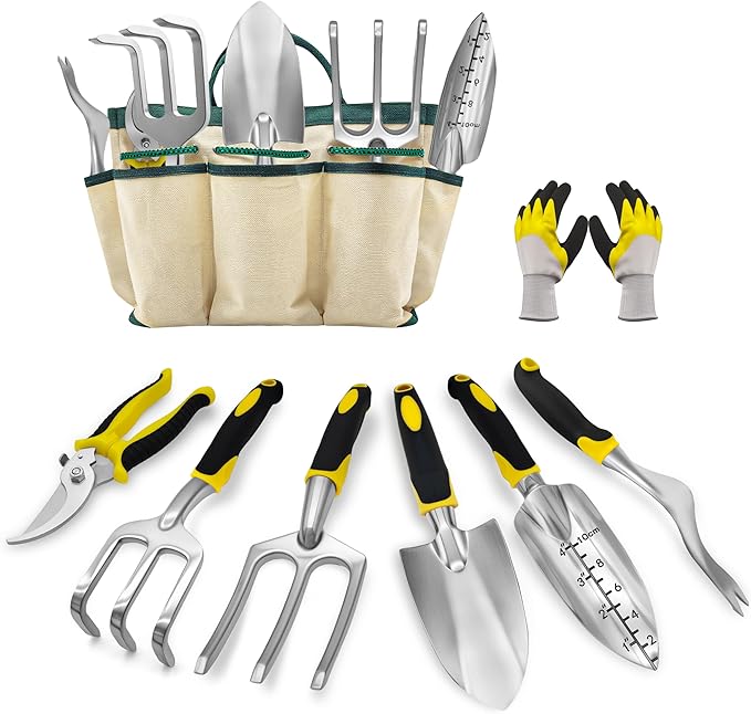 8-Piece Garden Tools Set with Durable Organizer Handbag and Gloves Heavy-Duty Rust-Proof Aluminum Alloy Material Non-Slip Ergonomic Handles Ideal Gifts for Women Men Mom Dad