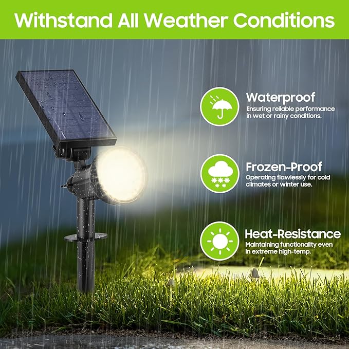 Bosceos 2-Pack Solar Lights Outdoor Waterproof 30LEDs Solar Spot Pathway Lights with 3 Modes Garden Light Auto ON/Off Landscape Lighting for Pool Tree Wall Driveway (Warm White)