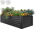 YITAHOME 8x4x2ft Large Raised Garden Bed Kit Galvanized Metal Planter Box with Gloves Ground Nails Support Rod &amp Safety Rubber Outdoor Above Ground Planters for Plants Vegetables Flowers Blac