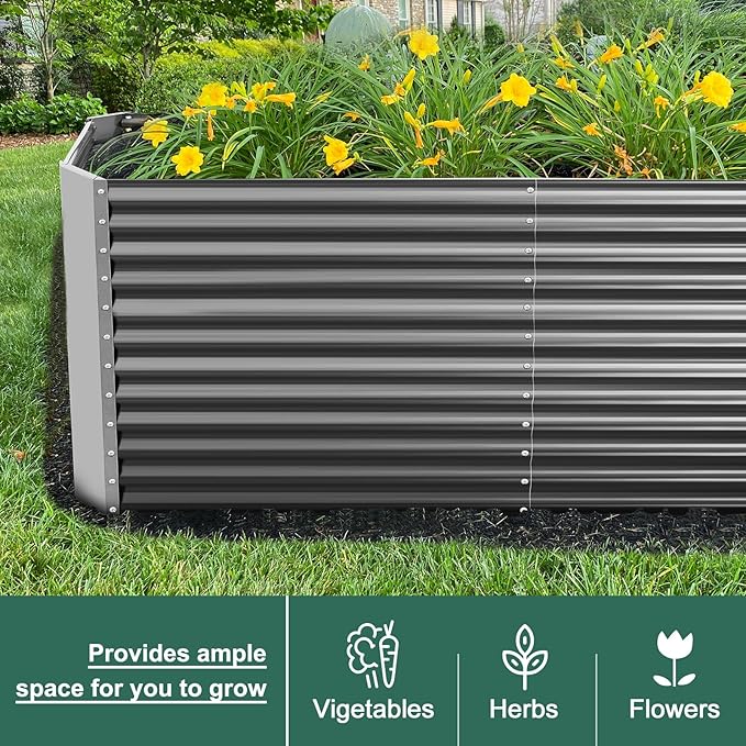 Land Guard 8x4x3ft Rectangular Galvanized Raised Garden Beds Large-Capacity Metal Planter Box Outdoor Durable Deep Raised Garden Bed 3ft Tall Raised Beds for Gardening Vegetables Modern Gray