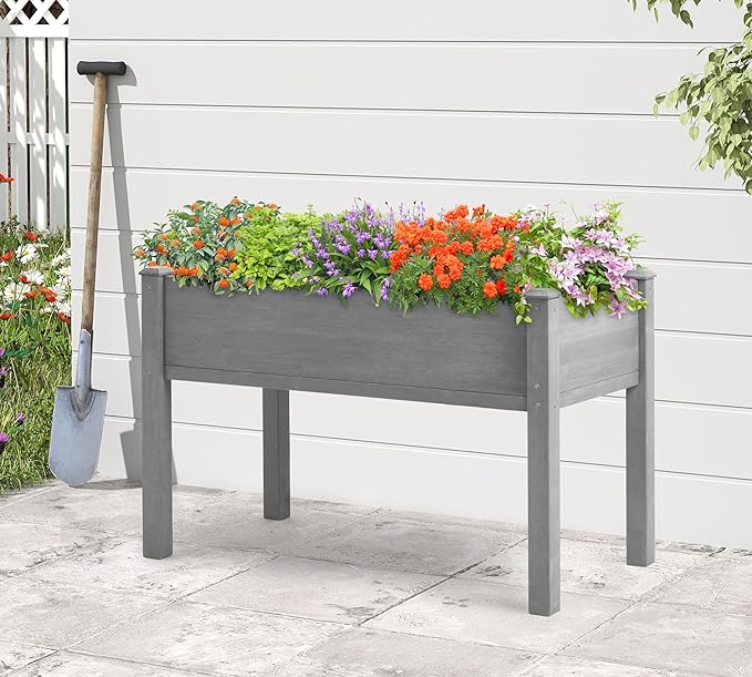 48x24x30 inch Raised Garden Bed with Legs Elevated Wooden Planter Box for Outdoor Plants Flowers Fruits Vegetable Herb Growing
