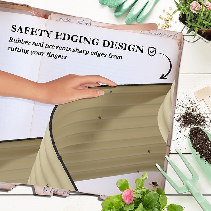 3 Tier Galvanized Steel Raised Garden Bed Kit 62.25 x 43 x 32.25 3 Combining Planter Boxes with Rubber Strip Edging Open Bottom for Backyard Garden Patio Cream White