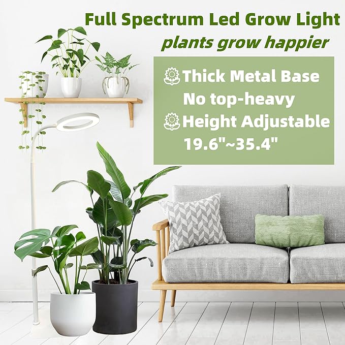 LED Grow Light for Indoor Plants Full Spectrum led Grow Light35 inches Adjustable HeightGrowing Lamp with TimerDimmable BrightnessIdeal for Tall Plants