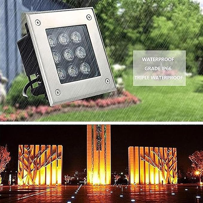 Ground LED Landscape Light AC85-265V Outdoor Buried Lights Square IP67 Waterproof Buried Light Outdoor Recessed Spotlight For Landscape Decoration Sidewalk Lighting(Warm white light3W)