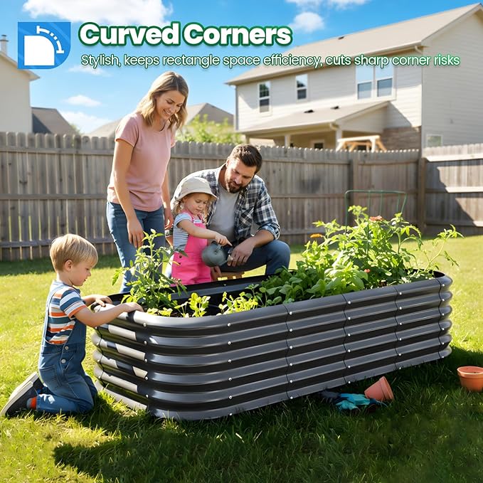 Quictent Galvanized Raised Garden Bed Kit 6x3x1.5 ft Oval Metal Planter Box Tall for Vegetables Outdoor Backyard Strengthened by Crossbar Dark Gray