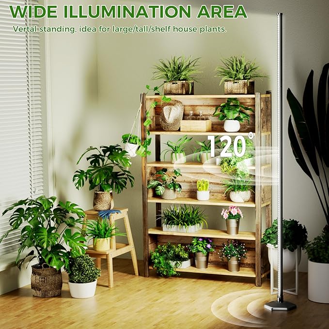 Grow Lights for Indoor Plants with Timer 192 LEDs 42W Vertical Full Spectrum Grow Light 65 Inch Standing Grow Lights 3 Light Modes 5-Level Dimmable Wide Coverage