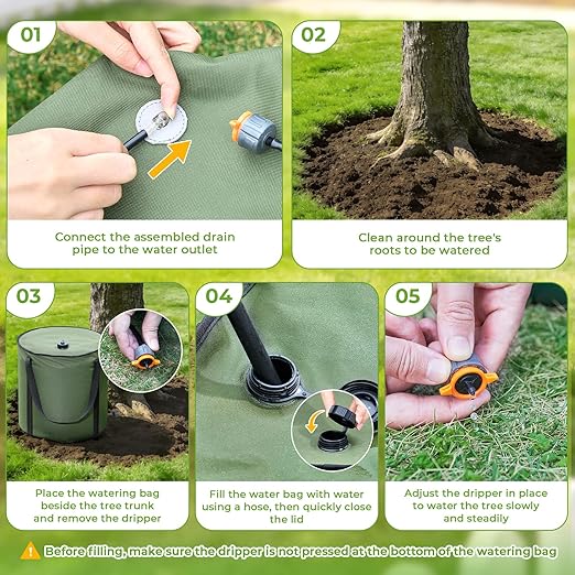 HIRALIY 15 Gallon Cylindrical Tree Watering Bag 2 Pack Slow Release 1-5 Days Deep Root &amp Automatic Drip Irrigation System for Multi-Trunk Newly Planted Small Trees and Shrubs