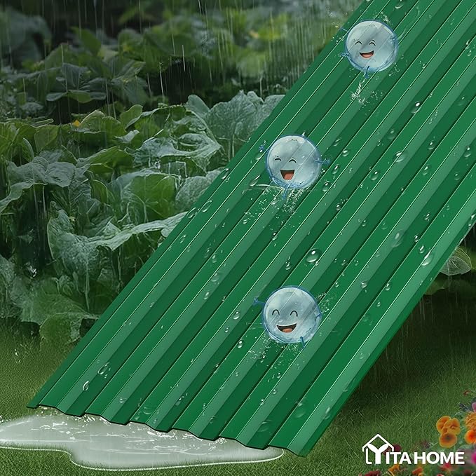 YITAHOME 6pcs 8x4x2 ft Galvanized Raised Garden Bed Kit Large Metal Planter Box with Gloves Safety Rubber &amp Support Rod Outdoor Flower Bed for Plants Vegetables Green