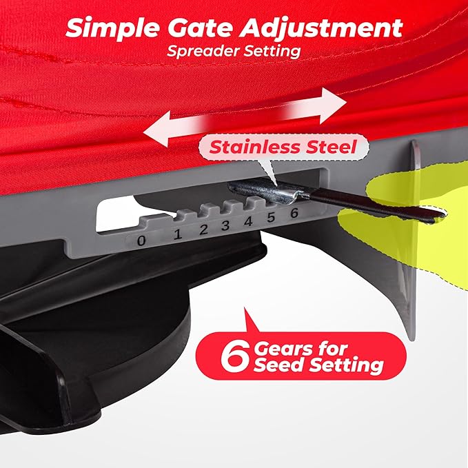 Walensee Handheld Seed Spreader with 25lb Bag Frame Support Flow Control Enclosed Gears Rear Baffle Adjustable Strap &amp Goggles – Bag Seeder for Lawn and Garden Red