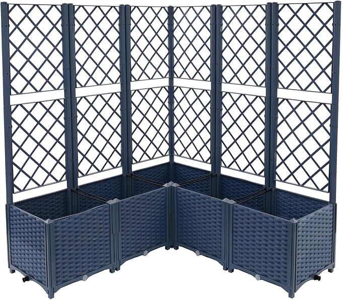 5-Piece Raised Garden Bed with Trellis – Modular Planter Box for Climbing Plants Outdoor Patio &amp Backyard Décor (Blue)