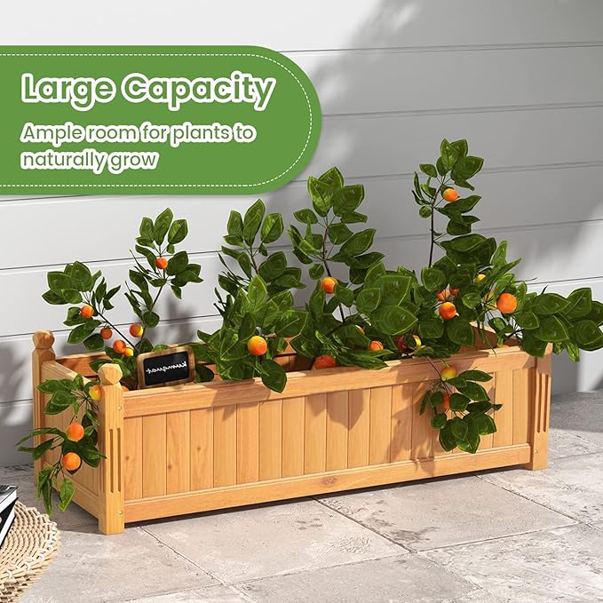 2 Pcs Wooden Raised Garden Bed 43.5 L x 16 W x 14 H Outdoor Planter Box with Drainage Holes Rectangular Garden Bed for Flowers Herbs Vegetables Fruits Backyard Patio Balcony