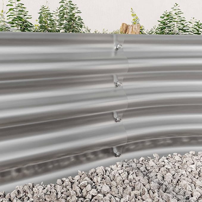 Raised Garden Beds Outdoor Oval Large Galvanized Metal Planter Box with Kit Above Ground Garden Bed for Vegetables Fruits and Flowers (Silver 6×3×1)