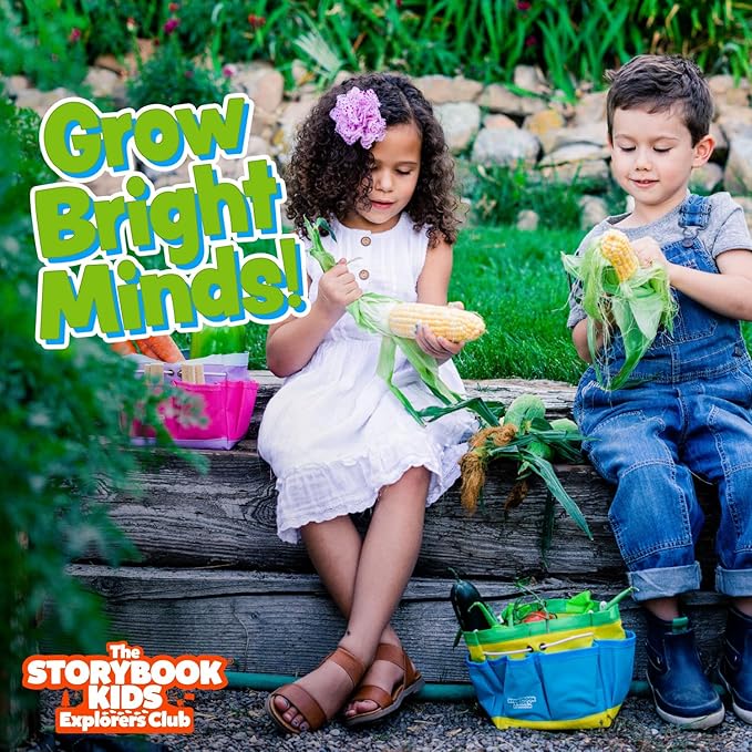 Matching Board Book - Green Kids Gardening Tools Set Includes Sturdy Tote Bag Watering Can Shovel Rake and Trowel - Garden Storybook - Kids Garden Tools- Easter Gifts for Toddler Age on up.