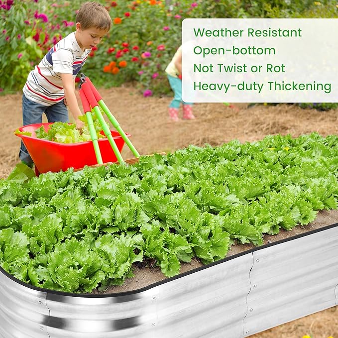 2 Pcs Oval Raised Garden Bed 4.5×2×1ft Raised Beds for OutdoorPlanter Raised BoxesOpen-Ended Base Metal Raised Planter BedsLarge Metal Garden Box for Vegetables Flowers Tool-Free Assembly