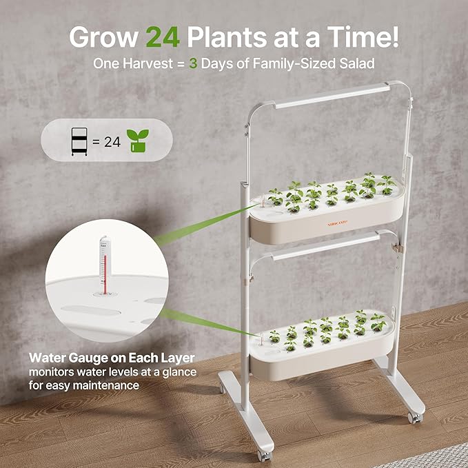 SUNCOZE 2-Tier Hydroponics Growing System Kit with 24 Pods – Full Spectrum Grow Lights Hydroponic System equipped with smart controller Indoor Herb Garden Kit for Vegetables Herbs Fruits &amp Flo