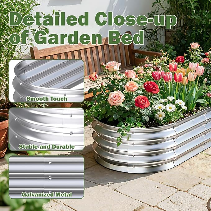 Galvanized Raised Garden Bed Outdoor 4x2x1ft(2Pack) Metal Heavy Duty Planter Boxes for Gardening Easy Assemble Small Oval Plant Container Kit for Vegetables Flowers Fruits Silver