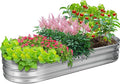 GOOZOO Galvanized Planter Raised Garden Bed 4x2x1 ft Raised Garden Bed Kit for Gardening Outdoor Oval Metal Land Planter Box for Vegetables Flowers Herbs Fruits Easy Assembly（Silver）