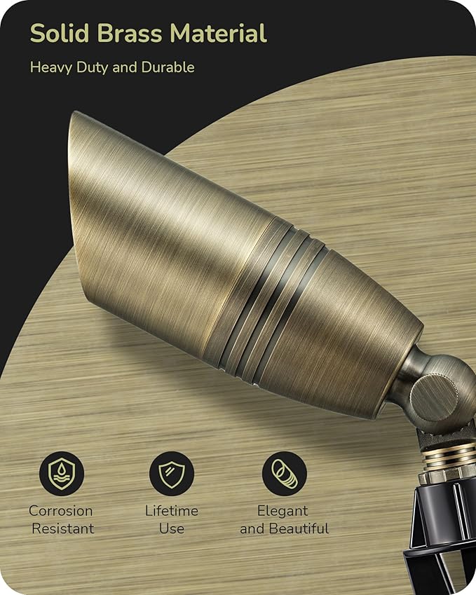 EDISHINE 4 Pack Solid Brass Tall Low Voltage Pathway Lights &amp Outdoor Landscape Spotlights