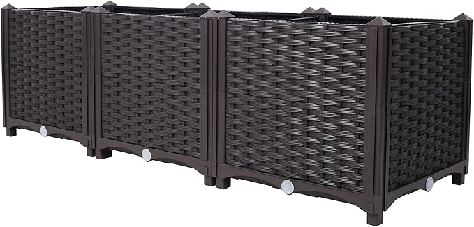 Deep Raised Garden Bed Plastic Planter Boxes for Vegetables Flowers Herbs and SucculentsSelf-Watering Planter Box Raised Bed to Grow Flowers Herbs &amp Vegetables 47.2 L X 15.7 D X 14.7 H