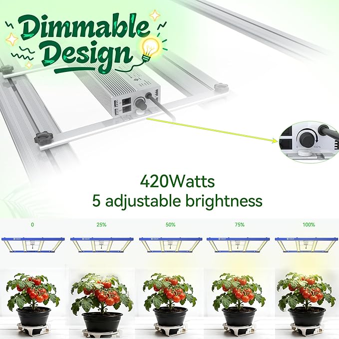 FARMLITE Grow Light 420Watts Grow Lights for Indoor Plants Full Spectrum LED Bar Growing Light Plant Hanging Growing Lamps Seedling with 1054pcs Diodes Daisy Chain Dimmable Board 5x5ft Coverage