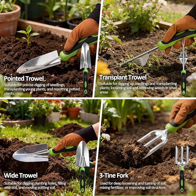 Gardening Tools SetOPPSIUE 9 Pcs Heavy Duty Stainless Steel Gardening Hand Tool Kit with Rubber Non-Slip Handlewith Shoulder Crossbody/Tote BagIdeal Gifts for Women and Men