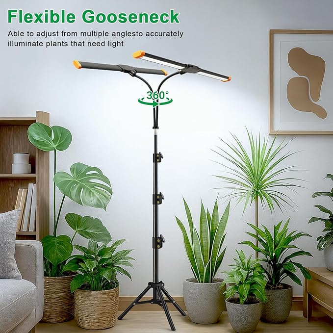 YEOLEH Floor Lamp Grow Light for Large Tall Plants Indoor 6000K White Full Spectrum Plant Growing Light with Red Blue LED Foldable Light Strip Dimmable &amp Timer Function Height 17-62‘’