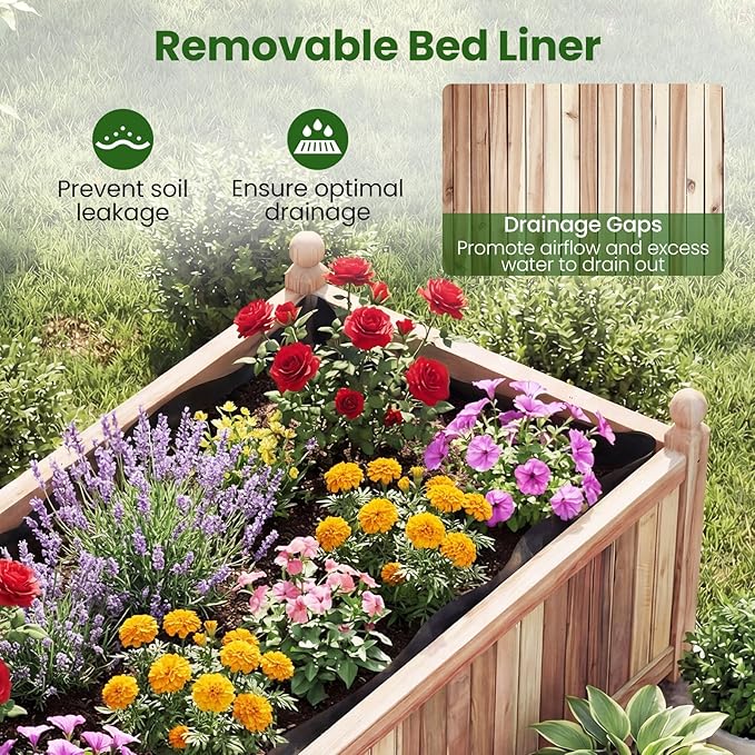 Giantex Acacia Wood Raised Garden Beds Set of 2 44x23x16 Rectangular Planter Box w/Black Liner for Vegetable Flower Herb Fruit Easy Assembly Outdoor Planting Bed for Backyard Garden Lawn