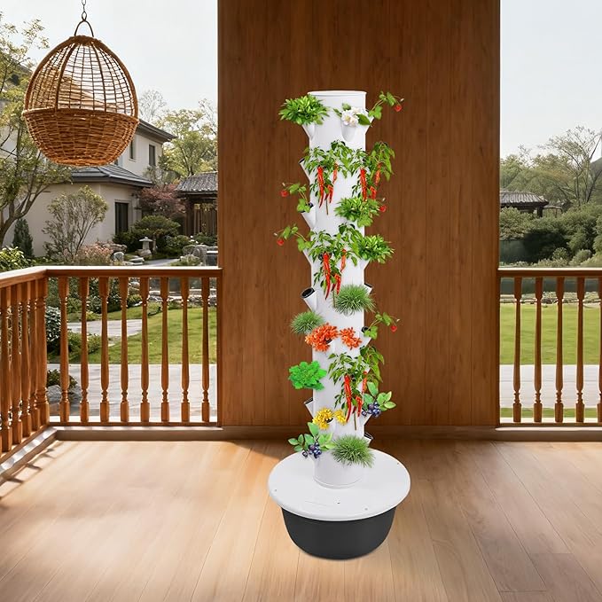 Floorstanding Hydroponic Growing Tower 36-Plant Spots Hydroponic Growing System Vertical Garden Kit with Water Pump &amp Timer for Fruits Vegetables