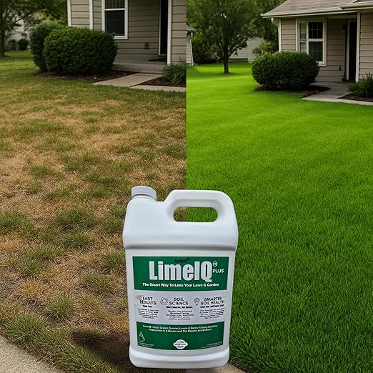 LimeIQ Liquid Lime – Fast-Acting Calcium Carbonate for Lawns &amp Gardens - Raise Soil pH - Improves Lawn Growth - 1 Gallon Jug 1 Jug Treats 1/2 Acre