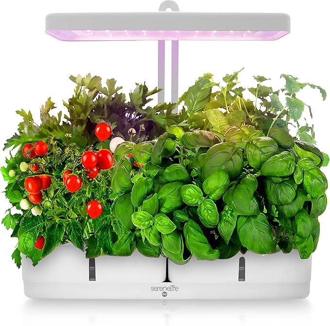 SereneLife Hydroponic Herb Garden Kit – 8 Seed Pods Included Indoor Garden with Full-Spectrum Grow Light Adjustable Height and Smart Hydroponic System