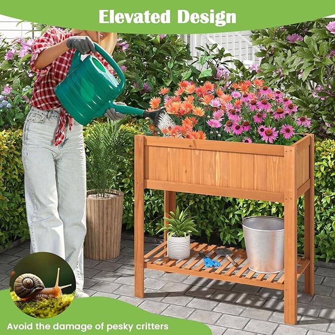 LDAILY Wood Raised Garden Bed 39x20x39in Rectangle Garden Box with Study Legs &amp Storage Shelf Outdoor &amp Indoor Flower Beds Planter Box with Bed Liner for Flowers/Vegetables/Fruits in Yard