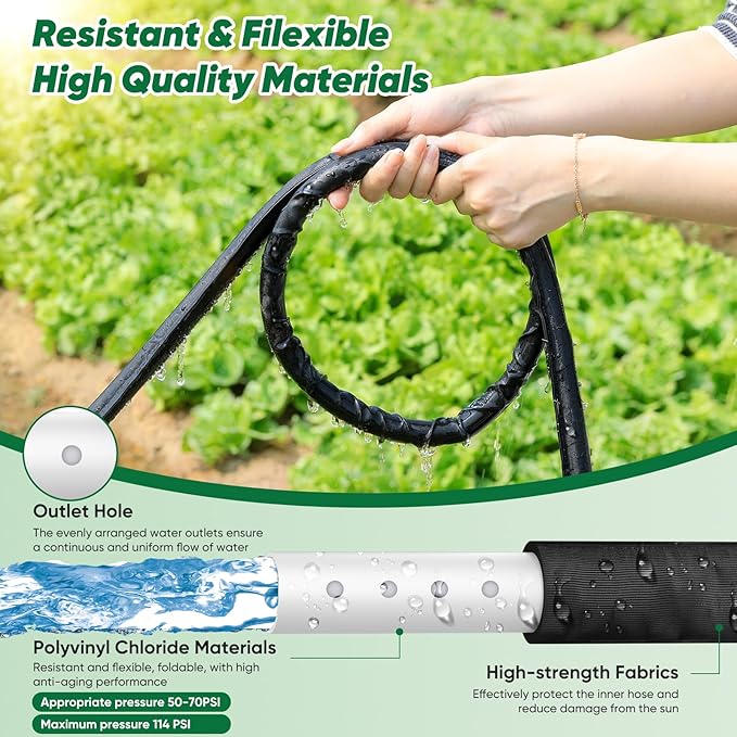 Soaker Hose 50 ft Garden Hose With Drip Irrigation System 1/2 Linkable Consistent Drip Irrigation Hoses Leakproof Design Water Hose Save 80% of Water for Garden Farm Orchard Plantation