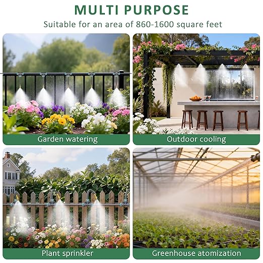 Drip Irrigation System 100FT 1/4 360°Adjustable Garden Watering System with 16pcs Copper Nozzles Drip Irrigation Kit for Outdoor Plants Greenhouse Watering System