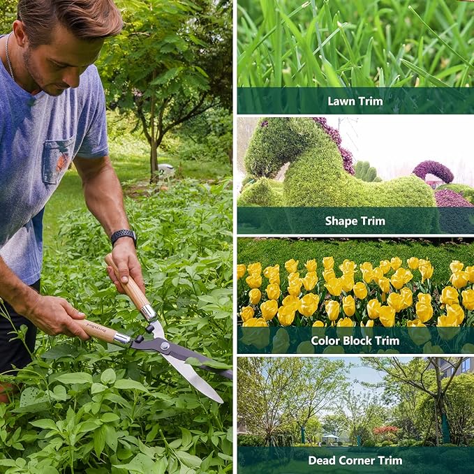Berry&ampBird Garden Hedge Shears19.88''Heavy Duty Pruning Shear for Trimming Borders and Bushes Manual Hedge Clippers with Wooden Handles &amp Carbon Steel Sharp Blades Gardening Scissors