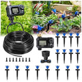 HIRALIY 50FT Pressure Compensated Drip Irrigation System with Timer No-Leak Quick Connect Automatic Watering System 12 Adjustable Emitters for Uniform Flow Garden Patio Raised Bed