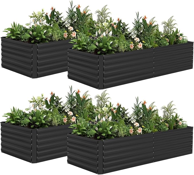 8x4x2 ft Outdoor Raised Garden Bed Large Metal Planter Raised Beds Planters for Outdoor Plants for Vegetables Flowers Herbs Fruits and Succulents.(4 Pcs)