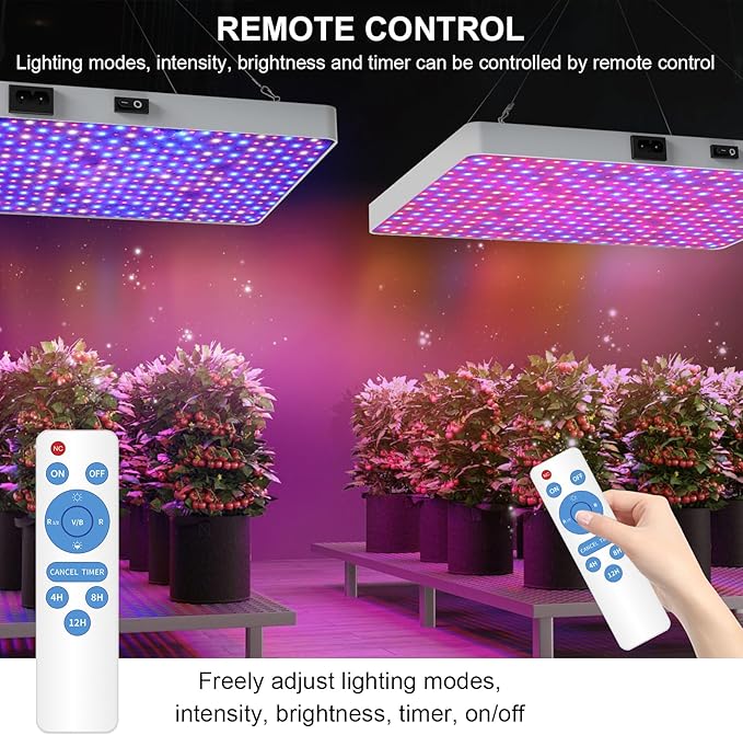 Remote Control LED Grow Light 100 Watt Dimmable Full Spectrum Plant Light 3 Lighting Modes Grow Lights for Indoor Plants Seed Starting Seedlings Vegetable Hanging Growing Lamp for 2x2/3x3 Grow Tent