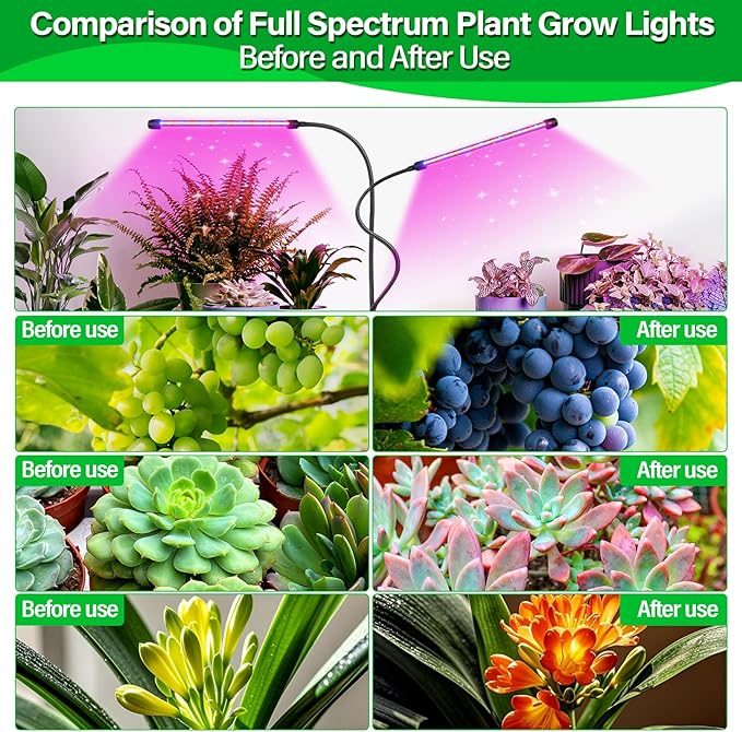 AUXTINGS LED Grow Lights for Indoor PlantsFull Spectrum 4 Heads Plant Growing Lamp with 3/6/9H Auto Timer 10 Dimmable Modes &amp 3 Light Settings Seed Starting Grow Lights for Indoor Gardening