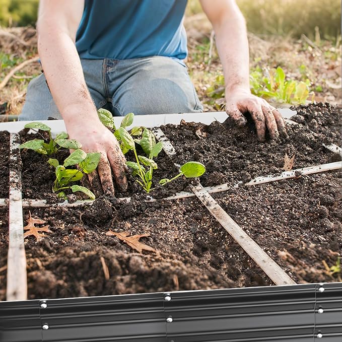 Galvanized Raised Garden Bed for Gardening3x3x1ft Metal Square Planter Boxes Outdoor for VegetableFlowerHerbModular Above Ground Growing ContainerBlack