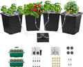4 Hydroponic Buckets Kit for Plants Hydroponics Growing System for Herbs/Tomato/Vegetables DWC System with Air Pump &amp Germination Tray Black (Complete Indoor Hydroponic Gardening Supplies)