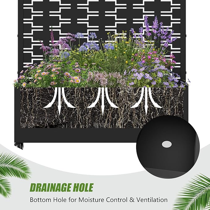 Casaphoria 72x35 Metal Raised Garden Bed with Trellis(2 Pack) Outdoor Planter Box with Wheels &amp Drainage Holes for Climbing Plants Elevated Garden Kit with Privacy Screen Black Brick Arched