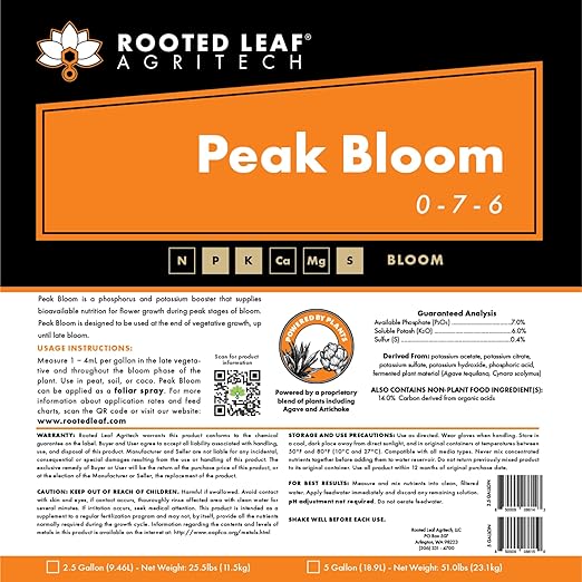 Peak Bloom - Carbon Based Liquid Flower Booster Fertilizer with Phosphorus and Potassium. Nutrition to Help Budding Plants Thrive Nutrients for Flowering Plant - 2.5 Gallon