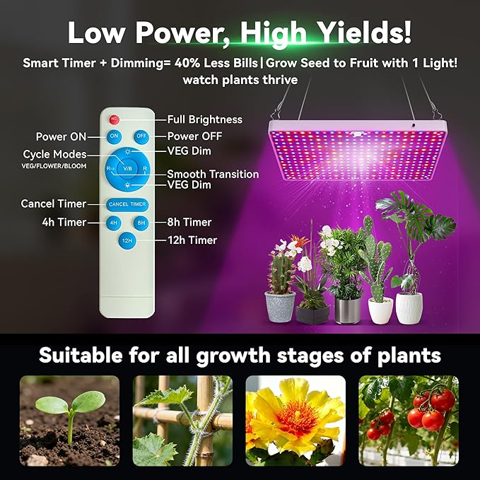 LED Grow Lights for Indoor Plants Full Spectrum with UV&ampIRBloom Veg Modes Remote Control 63 Height Adjustable Tripod Stand Hanging Hook for Hydroponics Bonsai Seedlings dimmable Timer Function