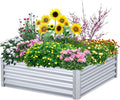 Highpro Raised Garden Beds 3×3×1ft Galvanized Metal Planter Boxes for Herbs Vegetables Flowers and Succulents Silver