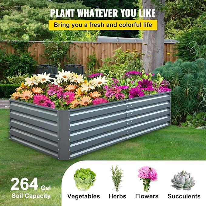 80 x 40 x 19Galvanized Raised Garden Bed Metal Planter Box Gray Steel Plant Raised Garden Bed Kit Planter Boxes Outdoor for Growing VegetablesFlowersFruitsHerbsand Succulents