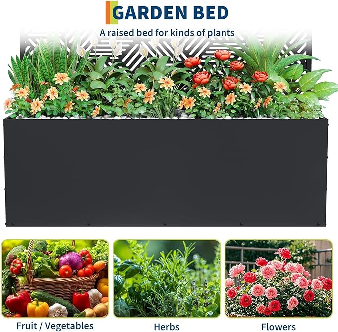 GarveeLife Metal Planter Box with Trellis 71x47x16 Raised Garden Bed for Climbing Plants Vegetables Vines Privacy Planters for Patio with Drainage Holes 15.7 Deep Planting Bed