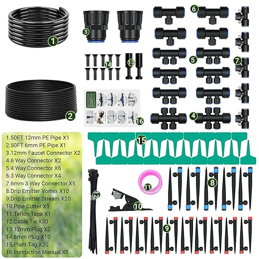 100FT Drip Irrigation System for Garden 2026 Upgraded DIY Automatic Plant Watering Kit with Push-Fit Connectors 30 Water-Saving Adjustable Drip Emitters for Yard Lawn &amp Greenhouse