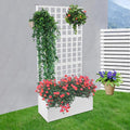 Metal Planter Box with Trellis Heavy Duty Planter with Lattice Panels Privacy Raised Garden Bed Trellis Planters Boxes for Climbing Plants Vegetables Vines 35 W X 16 D X 71 H (White)
