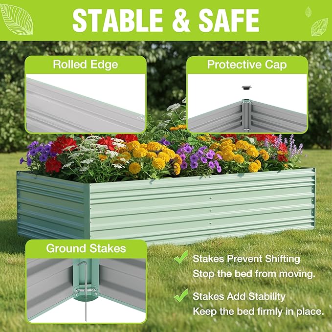WORKPRO 7.5x4x2ft Outdoor Galvanized Raised Garden Bed Rust-Resistant Planter Raised Beds for Vegetable Flowers Herbs Light Green